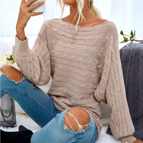 Cable Knit Sweater “Boat Neck” Shein - Picture 1 of 6